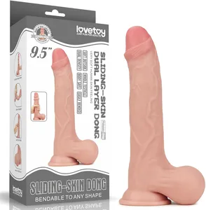Superrealistyczne dildo 24 cm z mięsistymi jądrami penis z ruchomą skórką i kręgosłupem - 78047426