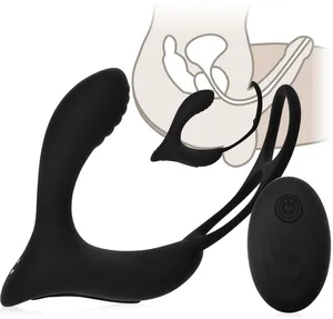 Luksusowy masażer prostaty z pierścieniem erekcyjnym na penisa i jądra - 10 funkcji + pilot - 73044023