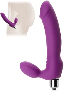 Silikonowy penis z nasadką - strap on - podwójna wibrująca przyjemność - 79007560
