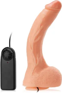 Wygięty cielisty penis z wibracjami – realistyczny wibrator z przyssawką - 88884670
