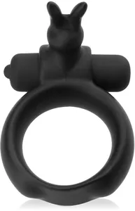 Czarny pierścień na penisa – zwinny króliczek z wibracjami - 88708843