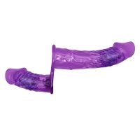 Fioletowy dwustronny strap-on z wibracjami dwa penisy 10 cm + 18 cm - 77970723 - 6