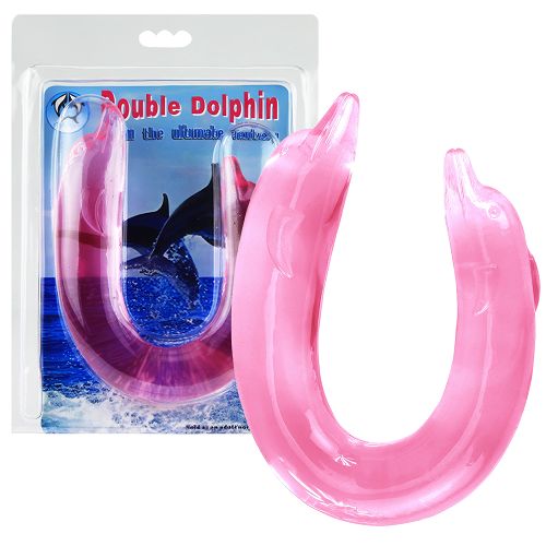 Podwójne różowe gładkie dildo dla par delfin 30 cm - 76417885