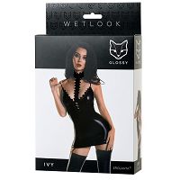 Czarna elegancka sukienka Glossy Wetlook Ivy + stringi - 78036501 - 3