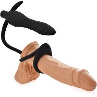 Pierścień erekcyjny na penisa i jądra + korek analny, wibrujący plug - 74829497 - 4