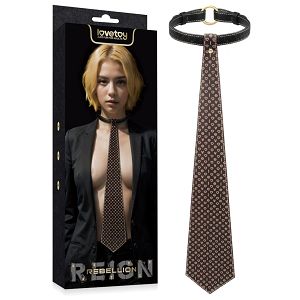 Rebellion stylowy regulowany krawat z ekoskóry ze wzorem BDSM - 74869705