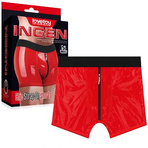 Czerwone bokserki z pierścieniem na strap-on + kieszeń na wibrator - 79378237