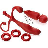 Masażer prostaty + wibrujący masturbator-brelok + 3 ringi na penisa - 74736755 - 2