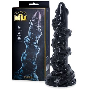 Czarne spiralne dragon dildo macka z wypustkami 23,5  cm - 73131347