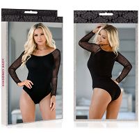 Kobiece body z koronkowym rękawem obcisła bluzka damska zapinana w kroku - 77346599 - 3