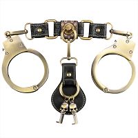 Złote kajdanki BDSM ze skórzanymi elementami i kluczykami - 79453188 - 6