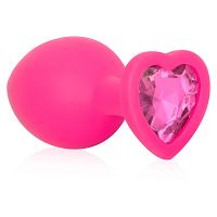 Silikonowy różowy korek analny z serduszkiem  8,1 cm - 77080715 - 3