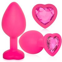 Silikonowy różowy korek analny z serduszkiem  8,1 cm - 77080715 - 5
