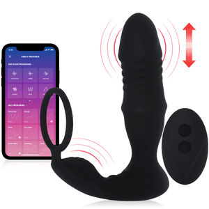 Posuwisty masażer prostaty z pierścieniem erekcyjnym z pilotem + aplikacja - 74318798