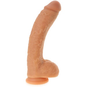 Żylasty penis elastyczne dildo z jądrami na przyssawce - 72693860
