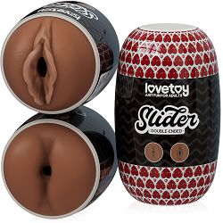 Dwustronny masturbator dla mężczyzn brązowa wagina i anus - 76260979