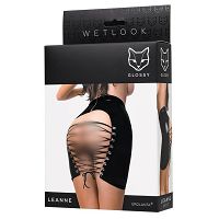 Sznurowana czarna spódniczka + stringi Glossy Wetlook Leanne  - 76600590 - 5