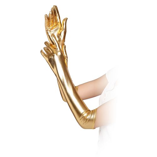 Zmysłowe długie erotyczne rękawiczki w kolorze złotym 45 cm  - 75313841