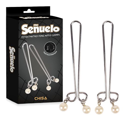 Zestaw stalowych zacisków na sutki z perłami BDSM - 73380197