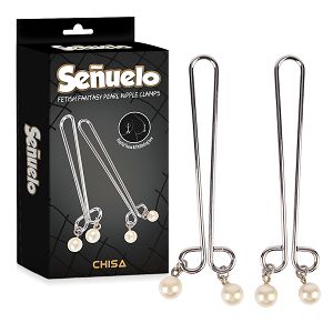 Zestaw stalowych zacisków na sutki z perłami BDSM - 73380197