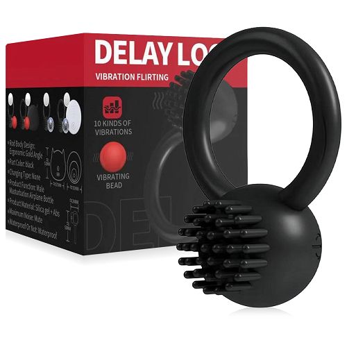 Wibrujący czarny pierścień erekcyjny z pilotem 10 programów - 76655652