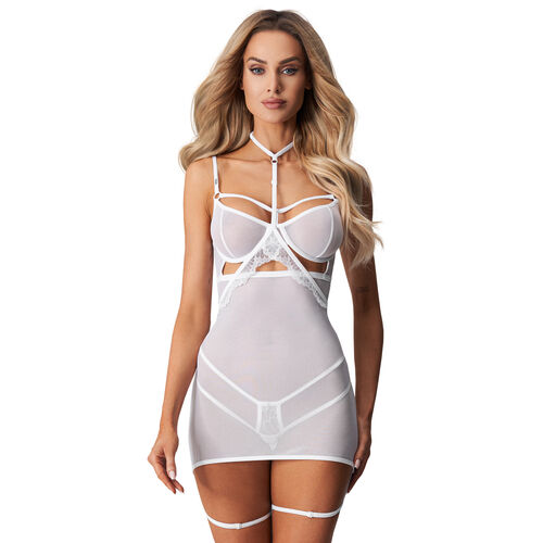 Obsessive Arrowel biała koszulka + choker i pasy na uda - 76402025