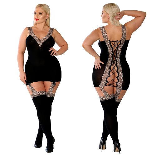 Zmysłowe czarne bodystocking z odsłoniętymi plecami - 74948775