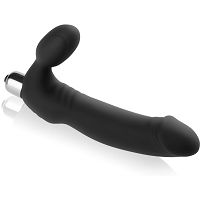 Silikonowy penis z nasadką - strap on - podwójna wibrująca przyjemność - 74300538 - 2