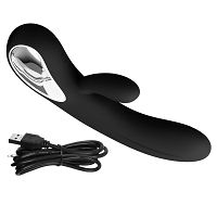 Silikonowy czarny wibrator 12 funkcji masażu i wypustka do łechtaczki - 72641198 - 3