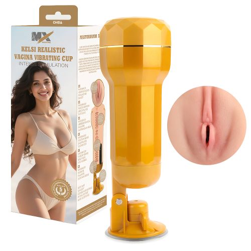 Realistyczna sztuczna pochwa Kelsi z regulowaną przyssawką i wibracjami - 72941667