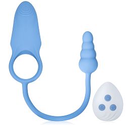 Wibrujący pierścień erekcyjny ze stymulującym korkiem 100 funkcji - 72231273