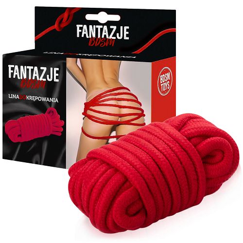 Wytrzymała czerwona lina do krępowania BDSM 100% bawełna 5m - 76573174