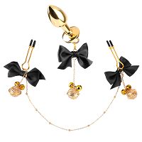 Zestaw korek analny + zaciski na sutki z czarnymi wstążkami - 77956562 - 2