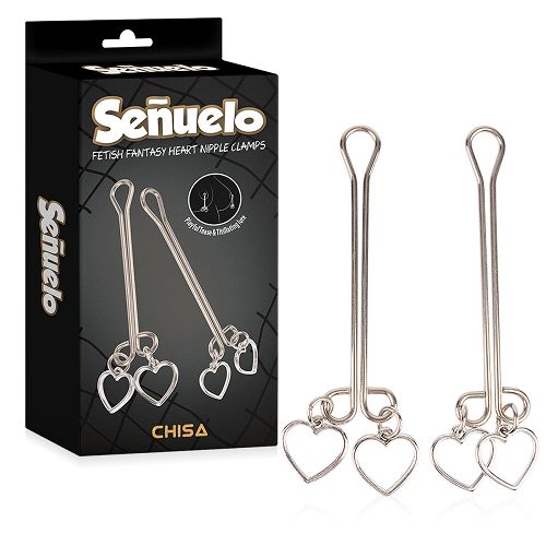 Zestaw stalowych zacisków na sutki z serduszkami BDSM - 76740812