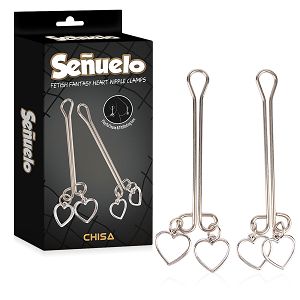 Zestaw stalowych zacisków na sutki z serduszkami BDSM - 76740812