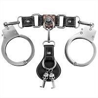 Srebrne kajdanki BDSM ze skórzanymi elementami i kluczykami - 77221760 - 2