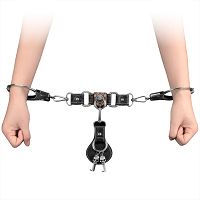Srebrne kajdanki BDSM ze skórzanymi elementami i kluczykami - 77221760 - 4