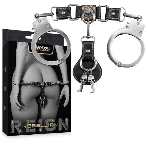 Srebrne kajdanki BDSM ze skórzanymi elementami i kluczykami - 77221760
