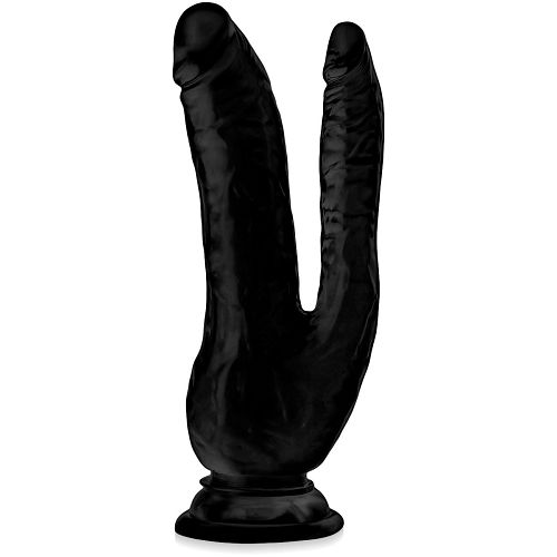 Podwójne czarne dildo silikonowe 20,5 cm z przyssawką - 79748582