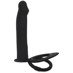 Czarne smukłe dildo strap-on z pierścieniami na penisa i jądra - 73258243