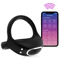 Czarny wibrujący pierścień erekcyjny sterowany aplikacją - 76422656 - 3