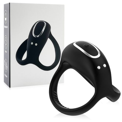 Czarny wibrujący pierścień erekcyjny sterowany aplikacją - 76422656