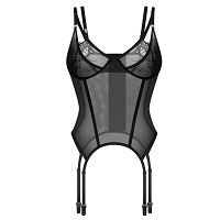 Obsessive Arrowel czarny gorset  z koronką + paski do pończoch - 75714773 - 3