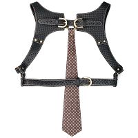 Rebellion zmysłowa uprząż skórzana harness z krawatem i ringiem BDSM - 79373440 - 5
