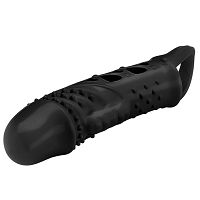 Wibrująca czarna nakładka na penisa z wypustkami przedłużka + 2 cm - 79574619 - 3