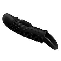 Wibrująca czarna nakładka na penisa z wypustkami przedłużka + 2 cm - 79574619 - 5
