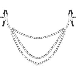 Metalowe zaciski - kleszczyki na sutki połączone potrójnym łańcuszkiem - 87543383