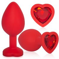 Czerwony korek analny z błyszczącym serduszkiem 8,2 cm - 72203469 - 5