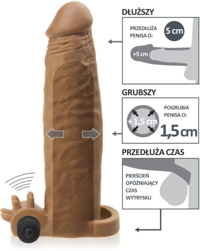 Członek dłuższy o 5 cm - unikatowa nakładka na penisa z wibracjami i masującymi wypustkami -70649966