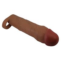 Brązowa realistyczna nakładka powiększająca penisa + 5 cm - 78925159 - 2